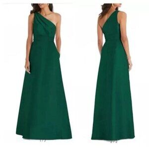 Alfred Sung Hunter Green One-Shoulder A-Line Gown Size 12 $239 D815S